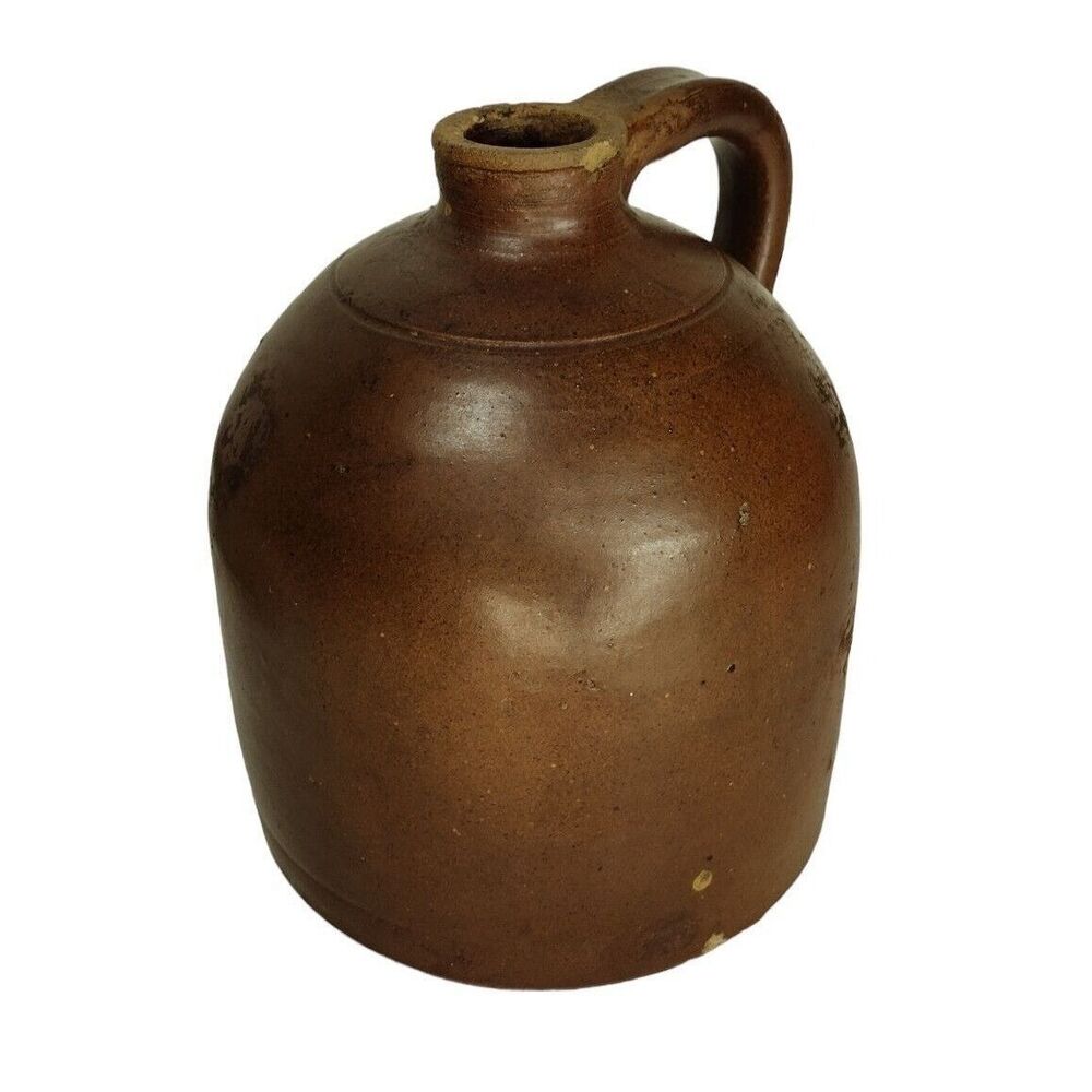 Primitive Mid 1800s Salt Glazed Stoneware 19th Century Whiskey Crock Jug Antique